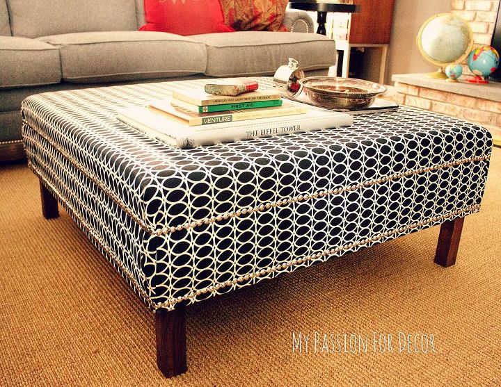 my passion for decor s family room tour, home decor, living room ideas, painted furniture, repurposing upcycling, This is my DIY ottoman The hubby and I completely made this from scratch There are more details on the blog post