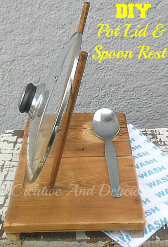 pot lid spoon rest in one, repurposing upcycling, It takes up very little space on a kitchen counter top or anywhere close to the stove