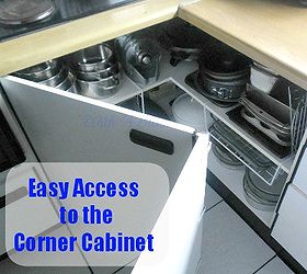 create easy access to the kitchen corner cabinets, The finished single cabinet We fixed the two doors together to form one L shaped door