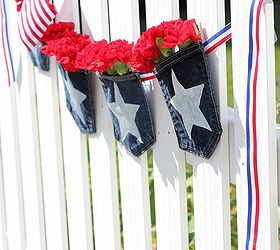 patriotic denim pocket bunting, crafts, outdoor living, patriotic decor ideas, repurposing upcycling, seasonal holiday decor