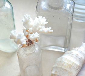simple decorating with diy shell bottles, home decor, Then I started playing by matching bottles with my millions of shells If you don t have any on hand you or live near a beach find them at craft stores or online