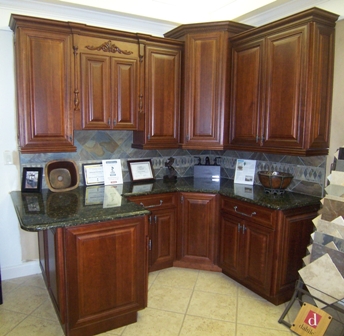 custom cabinets looking for a new home, kitchen cabinets, Cherry Cabinets This Verde Butterfly Granite