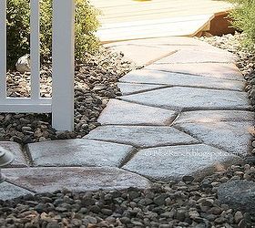 quick set concrete makes a stone look walkway, concrete masonry, landscape, outdoor living, Quick Set Stone Shaped Walkway