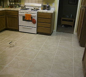 this was my first tiling job did it myself although the husband cut the tiles for, flooring, kitchen design, kitchen island, tile flooring, tiling, My new tile kitchen floor