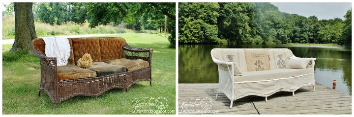 antique wicker sofa gets a seed bag makeover, painted furniture, Wicker Sofa Makeover