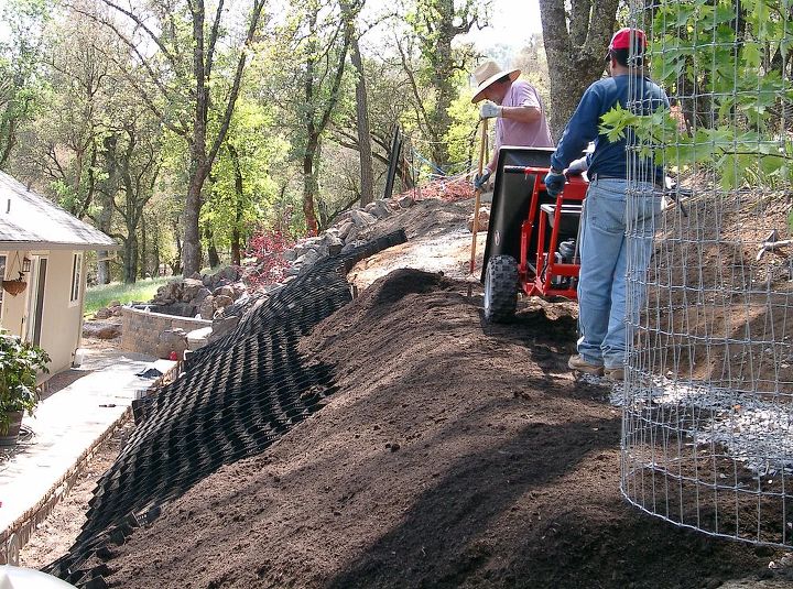 need soil on a steep slope try using an hdpe cell product like this stake it in, gardening, Topfilling with amended soil