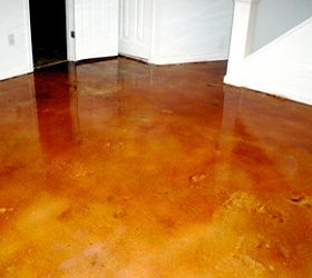 q is the cold weather driving home improvement thoughts towards your basement have you, basement ideas, concrete masonry, painting, Here is what a base light brown stain looks like when highlighted with Terracotta It brought out the red hues in the floor Like it How about a thumbs up