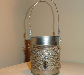 recycled can caddies, crafts, decoupage, repurposing upcycling, For a more industrial look I kept this one mainly silver with a burlap wrap and some silver accents