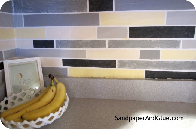 diy faux tile backsplash, kitchen backsplash, kitchen design, painting, the finished product up close
