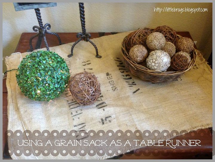 decorating with a grain sack, foyer, home decor, repurposing upcycling