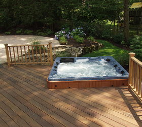 do you like hot tubs on a deck or built in, Our client had an unusable sloping rear yard We added a mahogany deck with rails and a built in hot tub