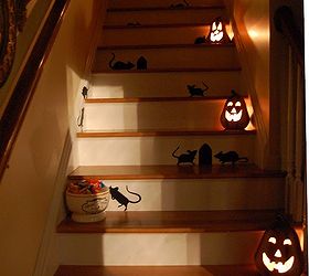 a rat infestation planning for some halloween giggles, halloween decorations, seasonal holiday d cor, Having a Halloween party Stagger glowing pumpkins down the staircase to light the way