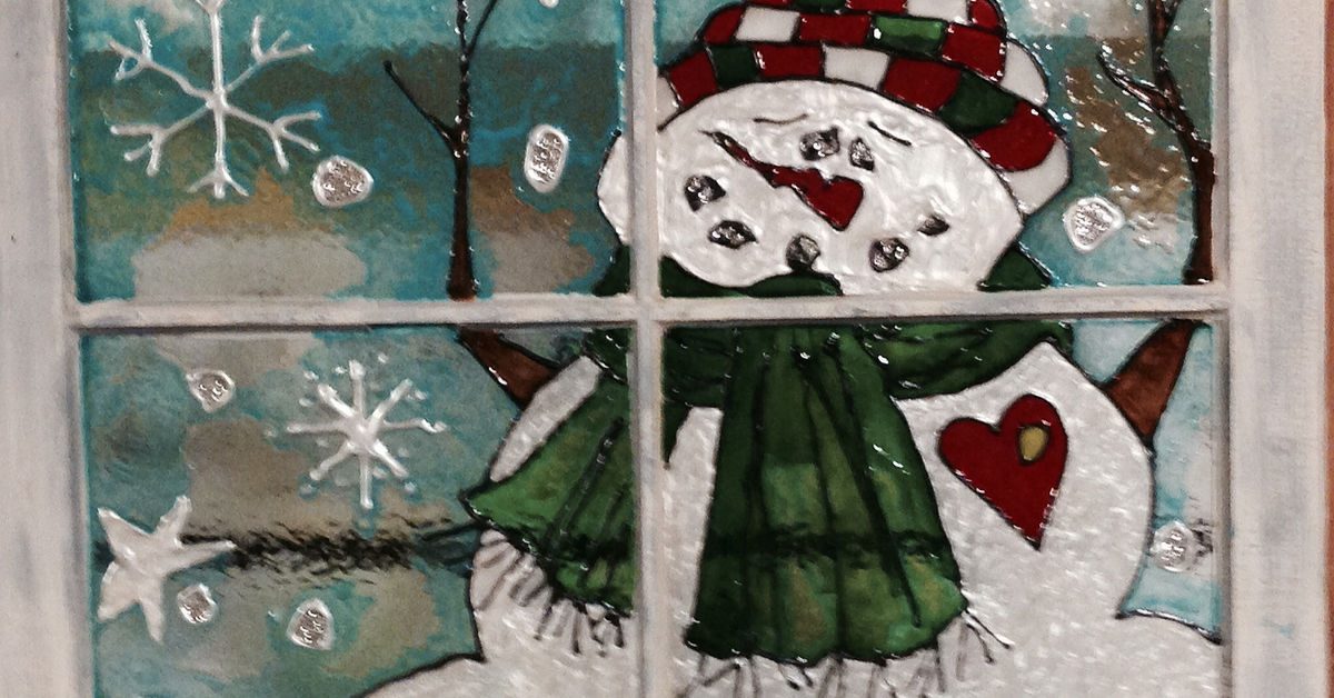 Snowman Painted In Stain Glass Paint On Old Window Hometalk