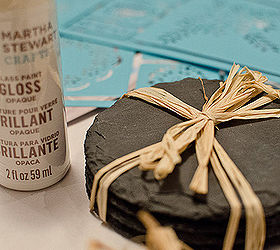 stencilled slate coasters, chalkboard paint, crafts, Supplies coasters stencils paint and brushes
