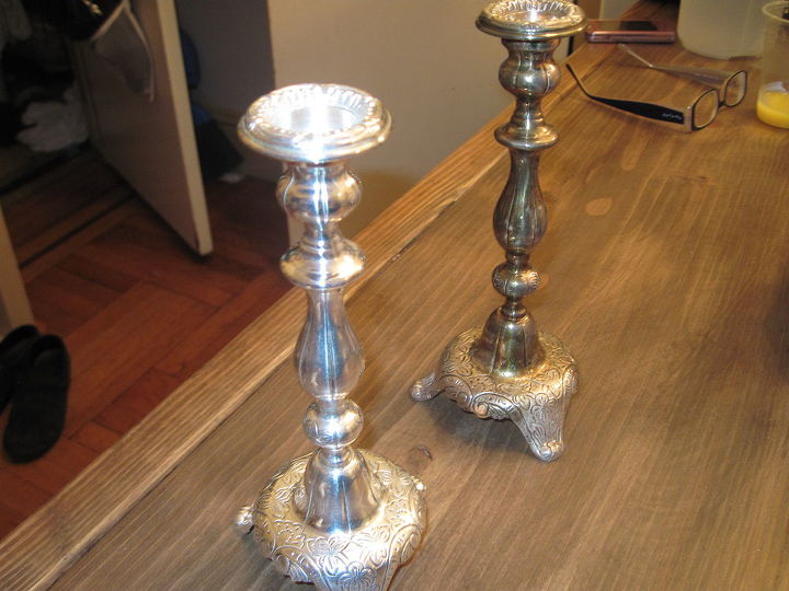 i discovered that you can clean with toothpaste see all the fun i had, bathroom ideas, Before and after I cleaned these silver candlesticks with toothpaste