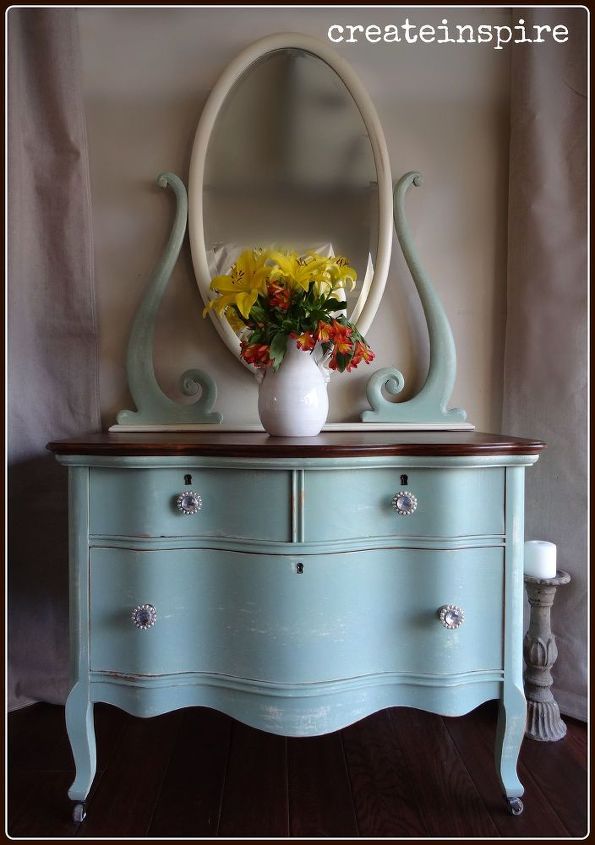 lowboy dresser makeover, painted furniture, And here she is AFTER