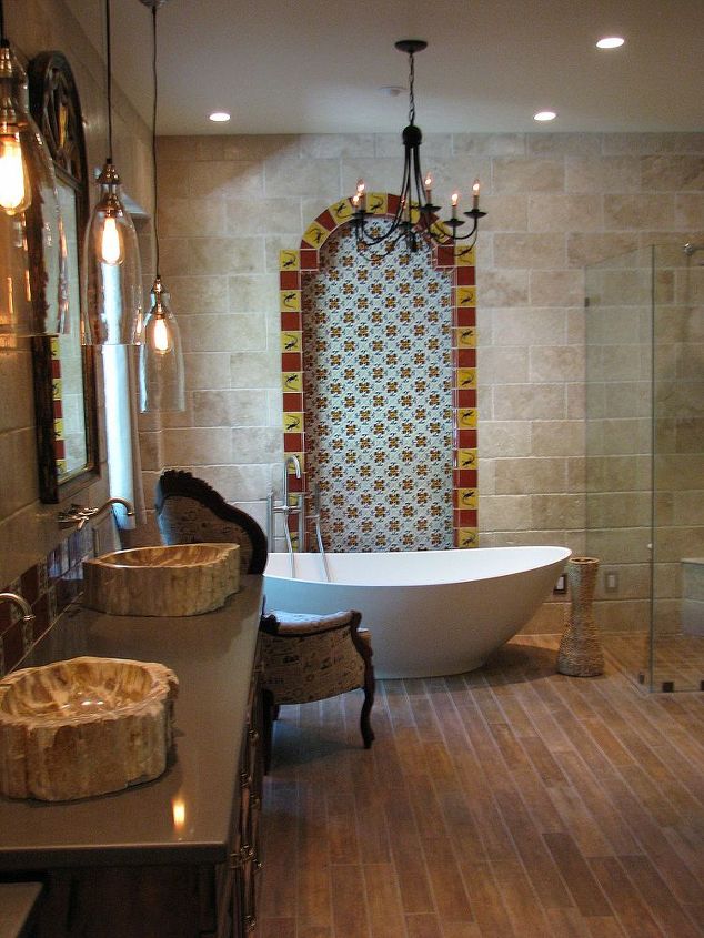 art deco master bath transforms into a spanish hacienda retreat, architecture, bathroom ideas, home decor, home improvement