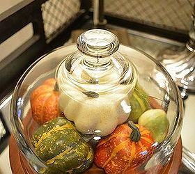 my fall decorated bar table, seasonal holiday decor, A cloche with gourds