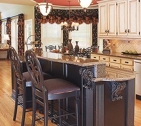 which cabinet solution is right for your kitchen remodel, kitchen cabinets, kitchen design, kitchen island, AK managed to keep nearly all of the existing perimeter cabinets by touching them up and adding an antique faux finish The antiqued ebony island is what really set the kitchen apart and made for a dramatic change
