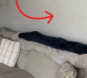 Instead of hanging art or framed photos, she puts something inexpensive and beautiful behind her couch