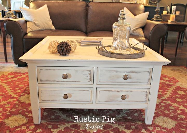 cottage style coffee table, painted furniture, rustic furniture, The table got new knobs