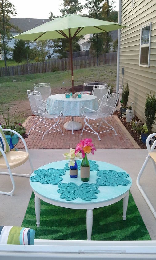 my husband and i finally finished the backyard used bricks from craigslist, decks, gardening, outdoor furniture, outdoor living, painted furniture, repurposing upcycling