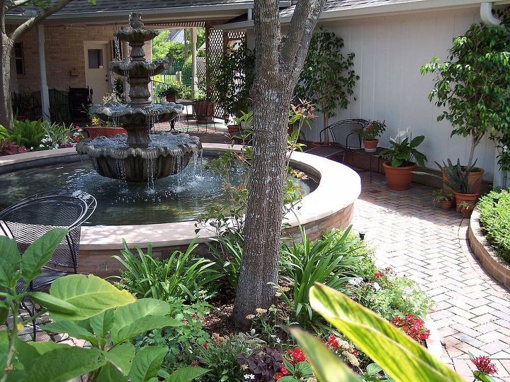 fountains, landscape, outdoor living, ponds water features, the grass went out and a main focal point came in