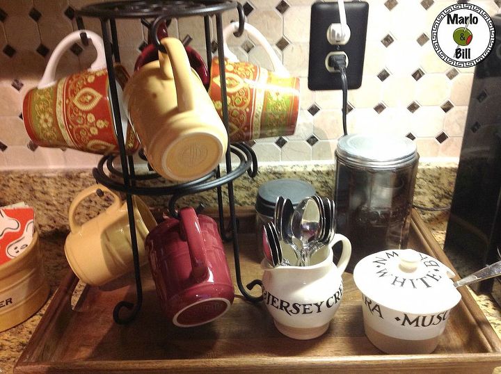 our new coffee and cooking stations, home decor, kitchen design, This Longaberger wrought iron tree mug keeps the cups readily available without taking up much space