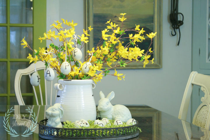 decorating for spring easter how about you, easter decorations, seasonal holiday d cor, DIY Pottery Barn inspired Happy Easter eggs and centerpiece
