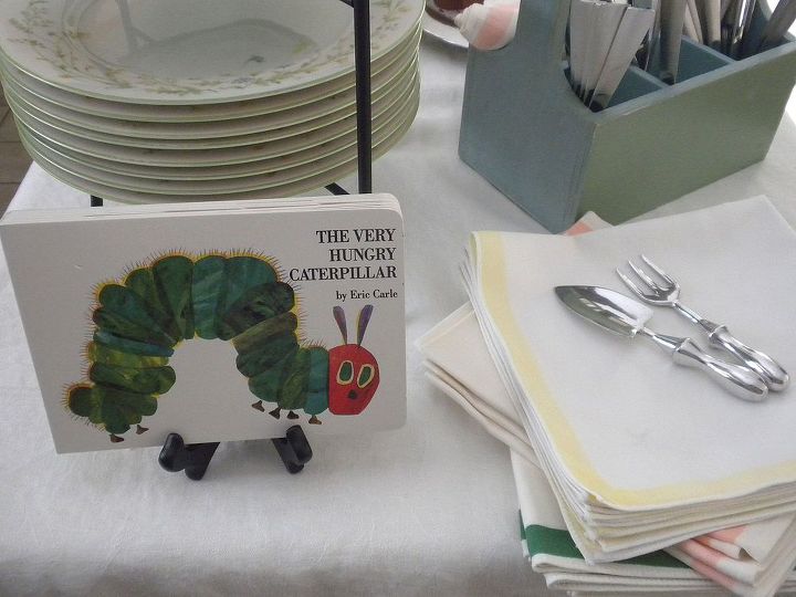 book inspired buffet baby, home decor, The Very Hungry Caterpillar headed up the buffet for the baby shower