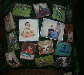 picture pillows, crafts, I used back ground fabric of leaves to portray a family tree sort of theme