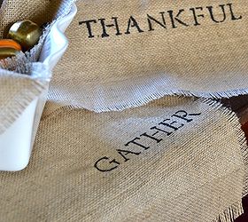 how to make a burlap stenciled table runner, crafts, seasonal holiday decor, thanksgiving decorations, These burlap stenciled table runners are easy and make a great base for your table decor