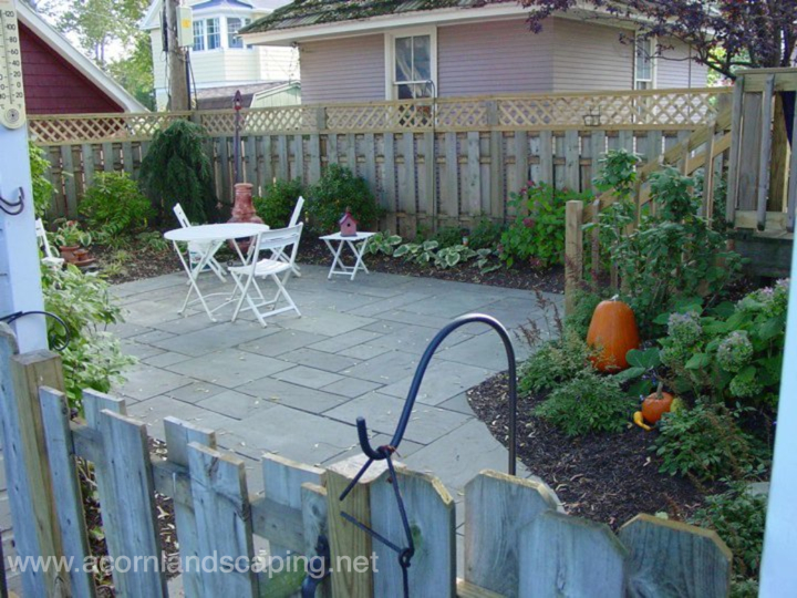 backyard patio designs rochester ny, concrete masonry, decks, gardening, landscape, outdoor furniture, outdoor living, Backyard Bluestone Patio Installation Landscape Design Low Maintenance Plantings Fence Deck Steps Redesign in Rochester NY by Acorn Landscaping Certified Aquascape Contractors Landscape Contractors Designers of Rochester NY