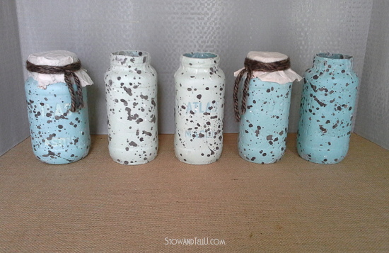 faux speckled egg mason jars, crafts, decoupage, mason jars, repurposing upcycling, Fill with candy or treats cover the top and give one away as a gift