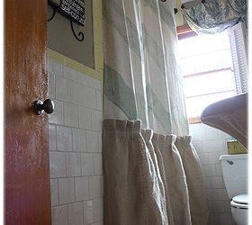 diy drop cloth amp burlap shower curtain, bathroom ideas, crafts