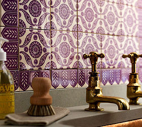 purple bathrooms are majestic, bathroom ideas, home decor, tiling, Purple moroccan tile in a creative way to add purple in the bathroom without paint Bonus the tile backsplash is easy to clean Photo Source