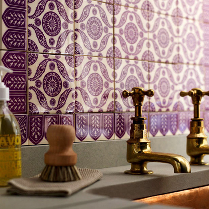 purple bathrooms are majestic, bathroom ideas, home decor, tiling, Purple moroccan tile in a creative way to add purple in the bathroom without paint Bonus the tile backsplash is easy to clean Photo Source