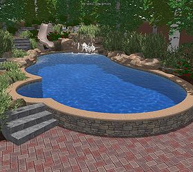 want to see an awesome pool and spa in a small backyard, landscape, outdoor living, ponds water features, pool designs, spas, 3 D design before concept Looks pretty close to the real thing