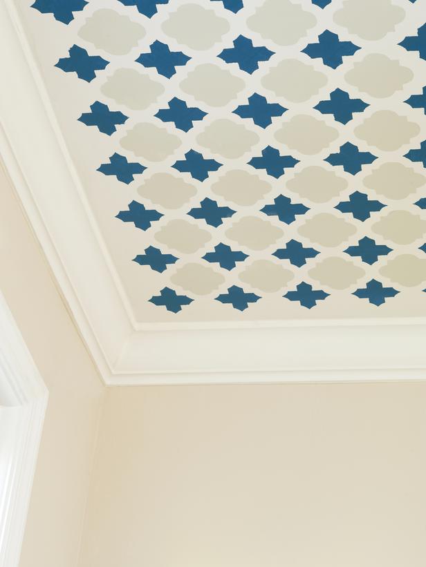 learn how to stencil a fun pattern on your ceiling, painting, wall decor