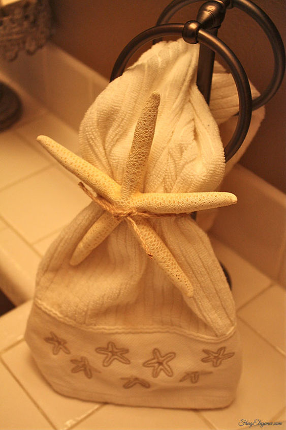 summer home decor, home decor, seasonal holiday decor, Starfish simply tied with twine to hand towel