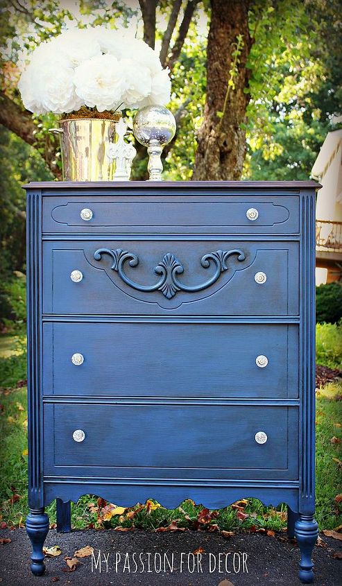napoleonic blue dresser makeover, chalk paint, painted furniture, Napoleonic Blue Chalk Paint topped in clear and dark wax