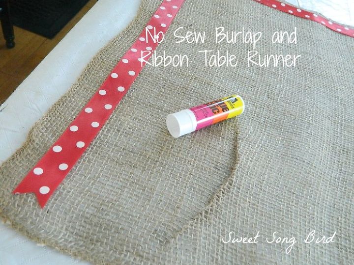 no sew burlap and ribbon table runner, crafts, seasonal holiday decor, A glue stick and some ribbon
