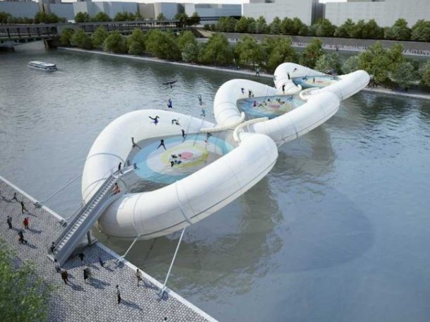the trampoline bridge on seine river in paris, architecture