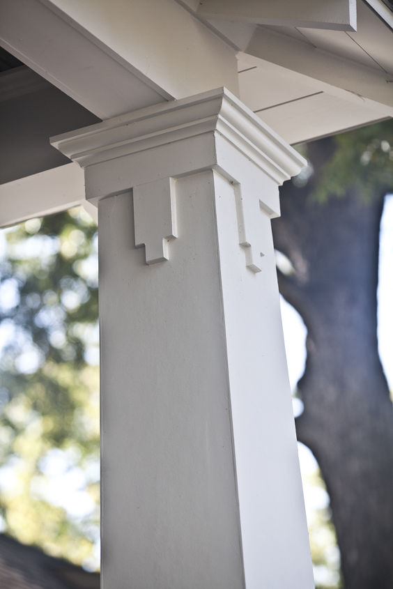 adding details to the exterior of your home, curb appeal, lighting, Details at the op of porch columns also give a home character