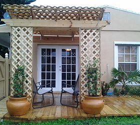 trellis, curb appeal, decks, outdoor living, Trellis with deck and planters with Confederate Jasmine