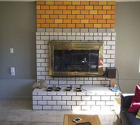 would you paint your brick fireplace a bold orange we did, fireplaces mantels, home decor, living room ideas, painting, but we decided this was a little too bright and too cartoonish