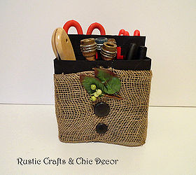 recycled six pack bottle container storage caddies, crafts, decoupage, repurposing upcycling, Used burlap paint buttons and a floral pick for this one