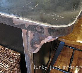 a bullet proof funky metal kitchen island top, countertops, home decor, The top is a stand alone that slips overtop a standard kitchen cupboard base Heavy corbels were fabricated to add some detail
