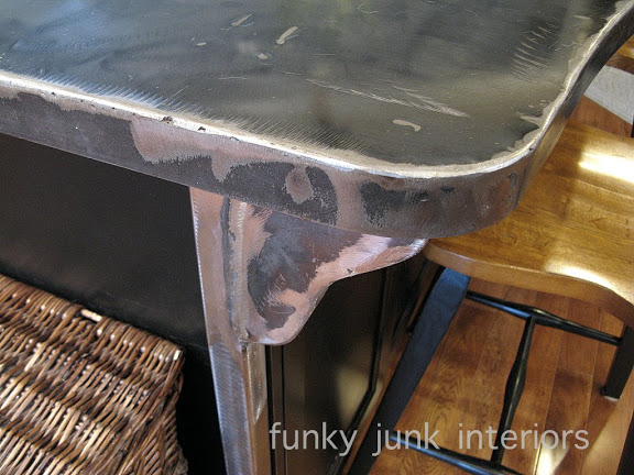 a bullet proof funky metal kitchen island top, countertops, home decor, The top is a stand alone that slips overtop a standard kitchen cupboard base Heavy corbels were fabricated to add some detail
