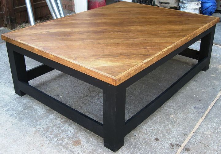over sized coffee table and end tables made from re purposed old oak flooring, painted furniture, repurposing upcycling